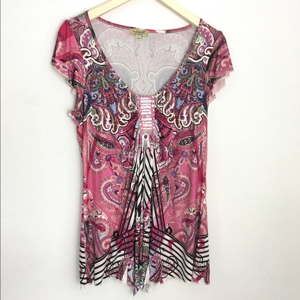 One World SharkBite Flutter Sleeve Embellished Top